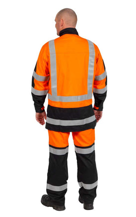 Daneunder Flame Resistant  Hi Vis Work Jacket (Back View) with optional pants