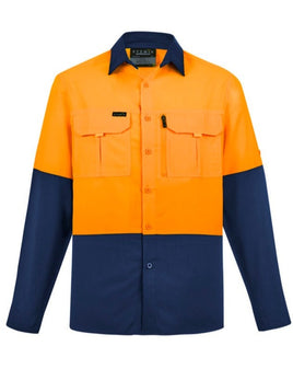 SYZMIK Essential LS HI Vis Shirt Orange Navy