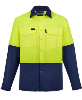 SYZMIK Essential LS HI Vis Shirt Yellow Navy